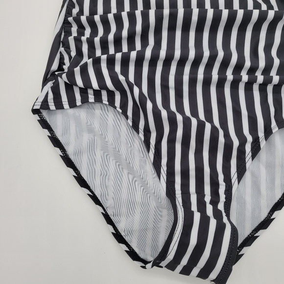 Women black One Piece Swimsuit Tummy Control Swimwear V Neck Bathing Suit - Picture 3 of 13